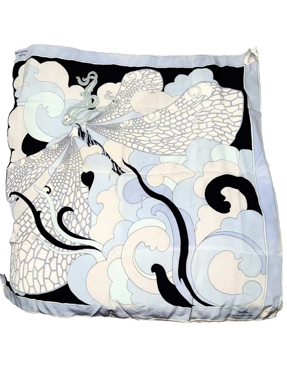 Emilio Pucci AUTHENTIC Maersk Line VINTAGE 60s 70s Dragonfly Woman Silk Scarf